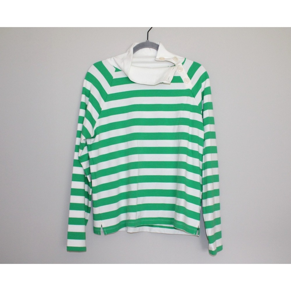 J Crew Womens Kelly Green White Striped Sweatshirt Sweater Rugby Pullover Medium